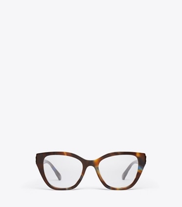 Tory Burch diseñador gafas de sol y gafas graduadas Kira Geometric Cat-Eye Eyeglasses en BLUE/GREEN/BROWN TORTOISE frente