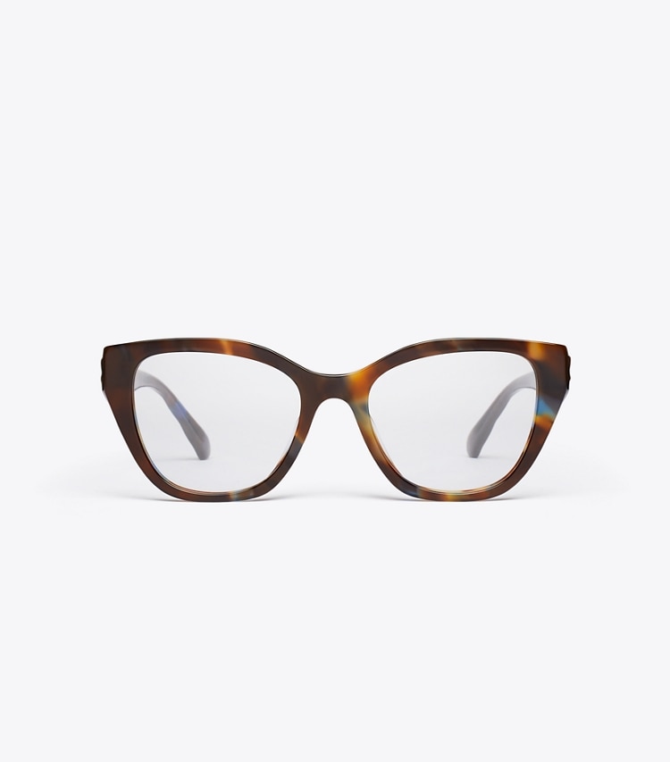Tory Burch designer sunglasses & eyewear Kira Geometric Cat-Eye Eyeglasses in BLUE/GREEN/BROWN TORTOISE front
