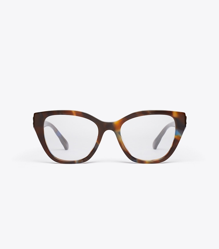 Tory Burch designer sunglasses & eyewear Kira Geometric Cat-Eye Eyeglasses in BLUE/GREEN/BROWN TORTOISE front