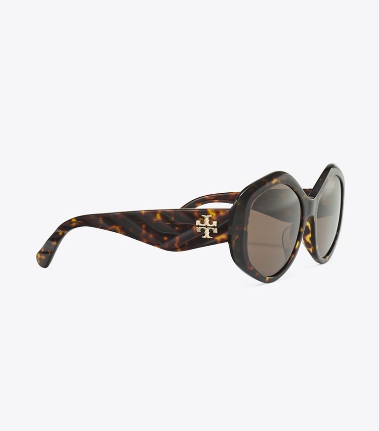Tory Burch designer sonnenbrillen & brillen Kira Geometric Sunglasses in DARK TORTOISE/ SOLID BROWN front