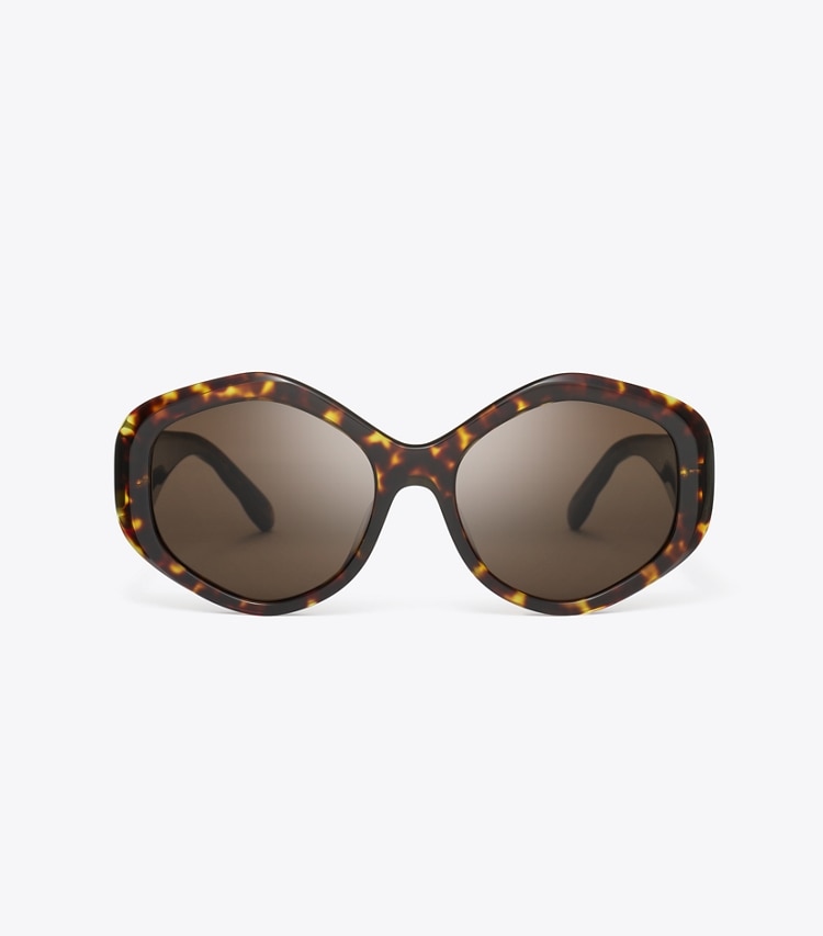 Tory Burch designer sonnenbrillen & brillen Kira Geometric Sunglasses in DARK TORTOISE/ SOLID BROWN front