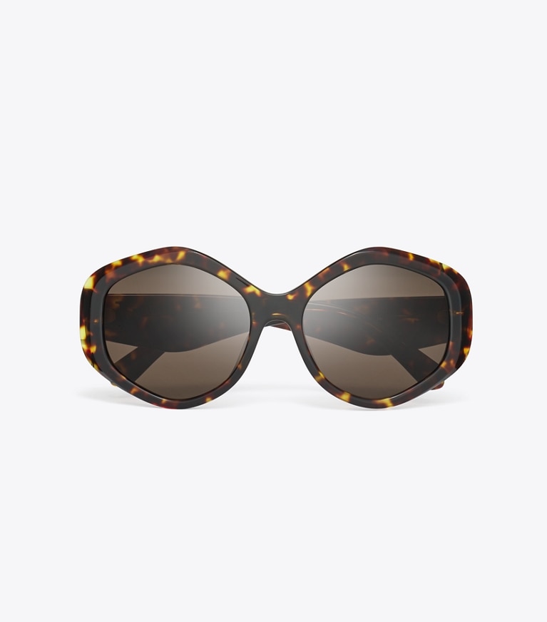 Tory Burch designer sonnenbrillen & brillen Kira Geometric Sunglasses in DARK TORTOISE/ SOLID BROWN front
