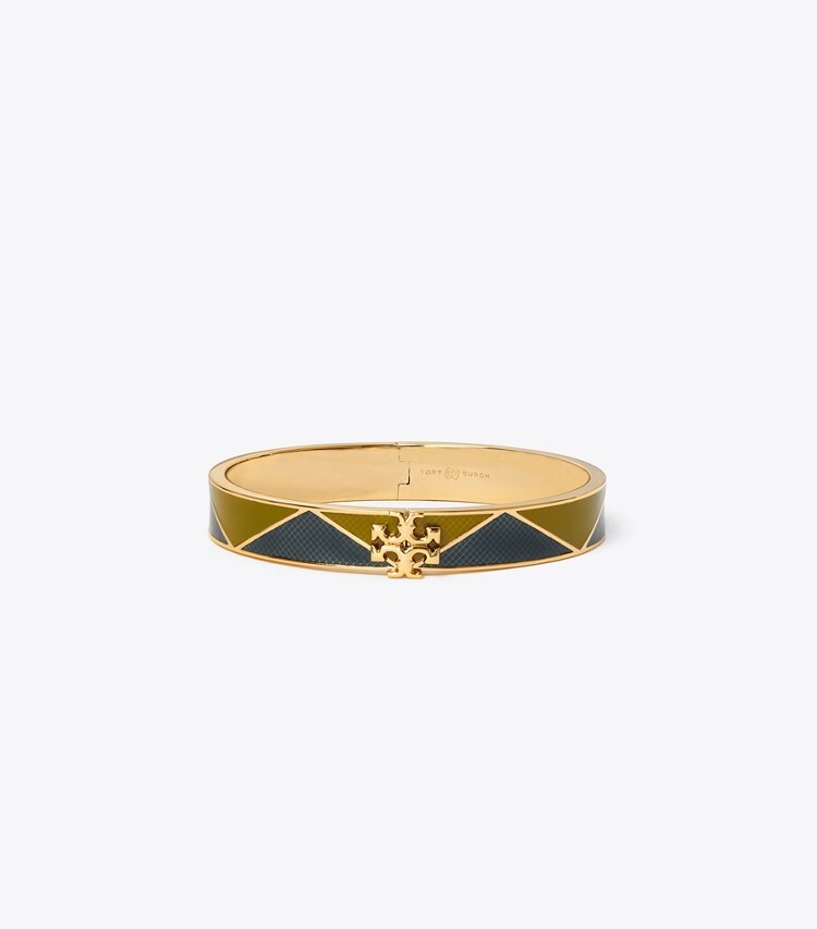 Tory Burch designer bracelets Kira Guilloché 10mm Bracelet  in Tory Gold / Ensign Blue / Pine Tree front