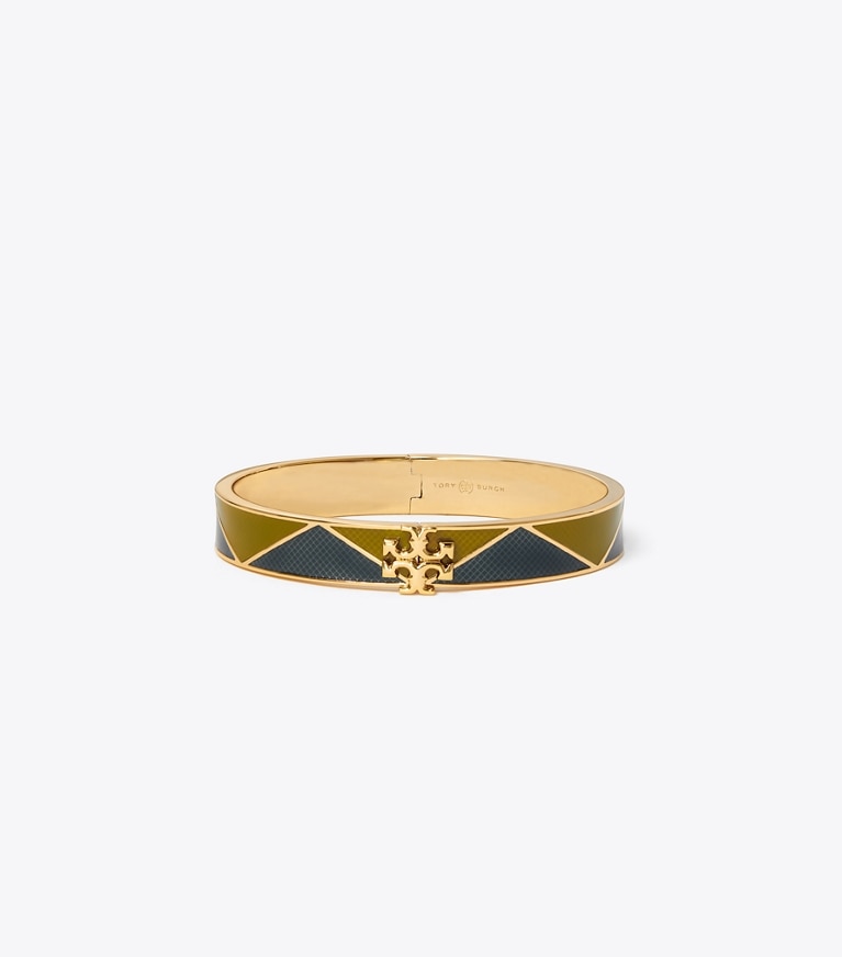 Tory Burch designer bracelets Kira Guilloché 10mm Bracelet  in Tory Gold / Ensign Blue / Pine Tree front