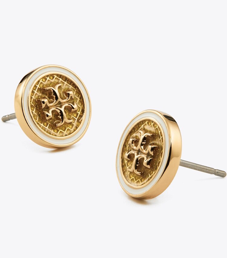 Tory Burch designer earrings Kira Guilloché Circle-Stud Earring  in Tory Gold / Yellow / New Ivory detail