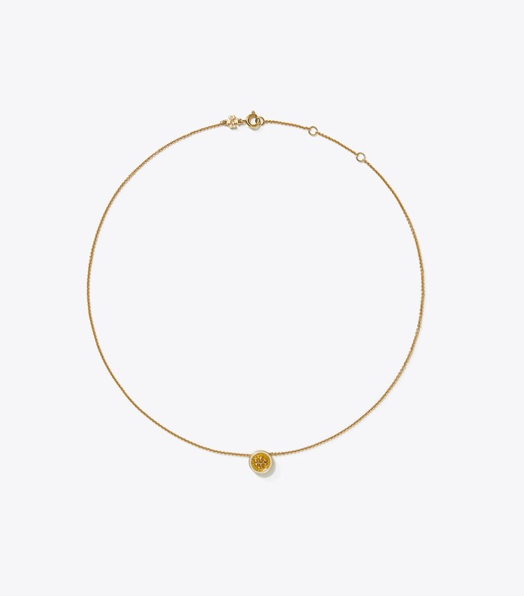 Tory Burch designer collane Kira Guilloché Pendant Necklace  in Tory Gold / Yellow / New Ivory front
