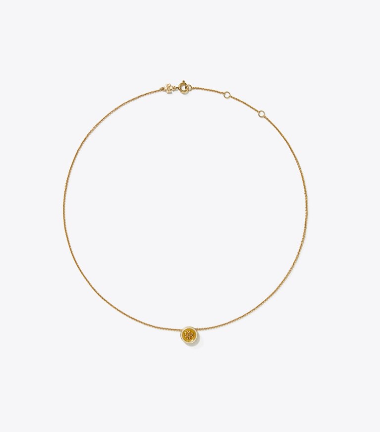Tory Burch designer collane Kira Guilloché Pendant Necklace  in Tory Gold / Yellow / New Ivory front