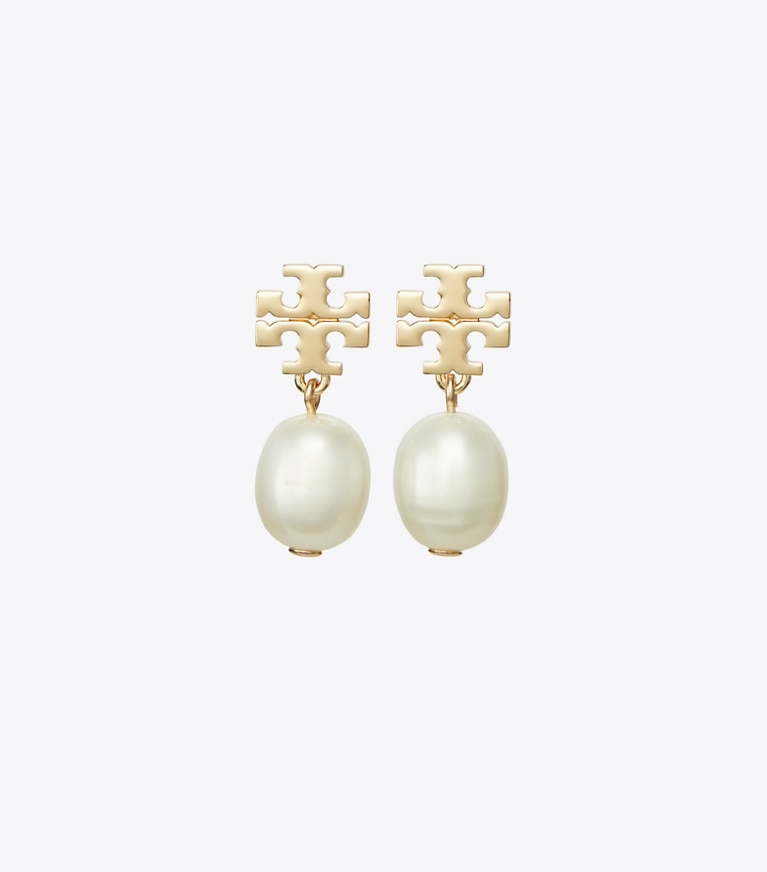 Tory Burch designer ohrringe Kira Hängeohrring mit Perle in Tory Gold/Ivory front