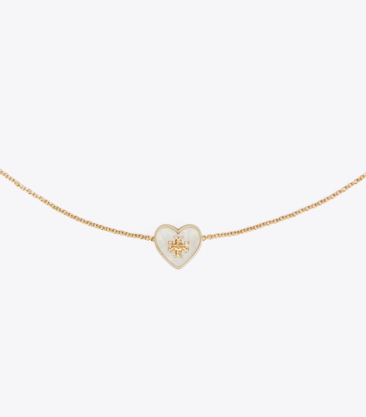 Tory Burch designer ネックレス キラ ハート ペンダントネックレス in Tory Gold / Mother of Pearl ディテール