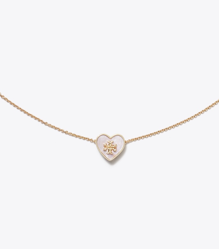 Tory Burch designer necklaces Kira Heart Pendant Necklace in Tory Gold / Pink detail