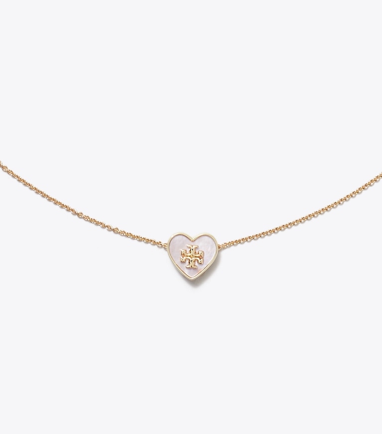 Tory Burch designer necklaces Kira Heart Pendant Necklace in Tory Gold / Pink front