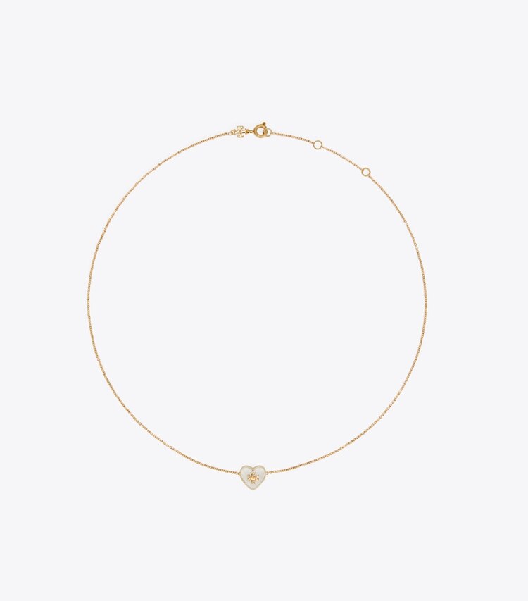 Tory Burch designer ネックレス キラ ハート ペンダントネックレス in Tory Gold / Mother of Pearl front