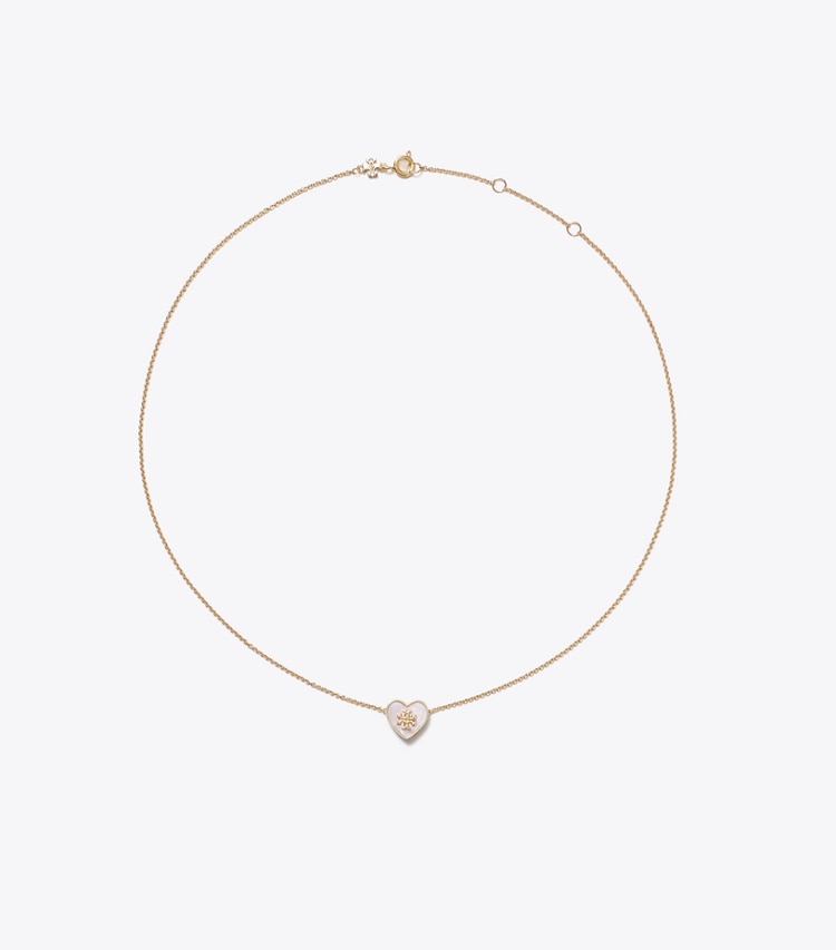 Tory Burch designer necklaces Kira Heart Pendant Necklace in Tory Gold / Pink front