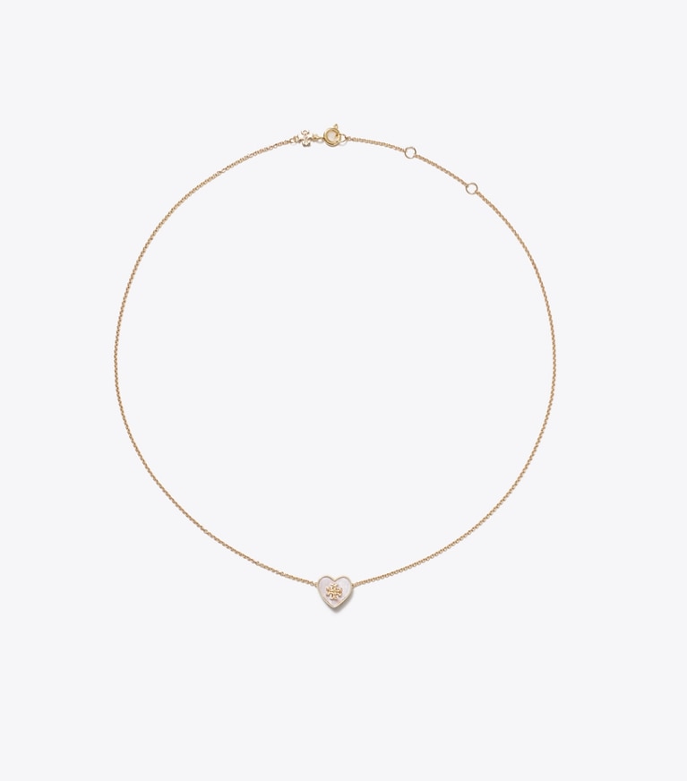 Tory Burch designer necklaces Kira Heart Pendant Necklace in Tory Gold / Pink front