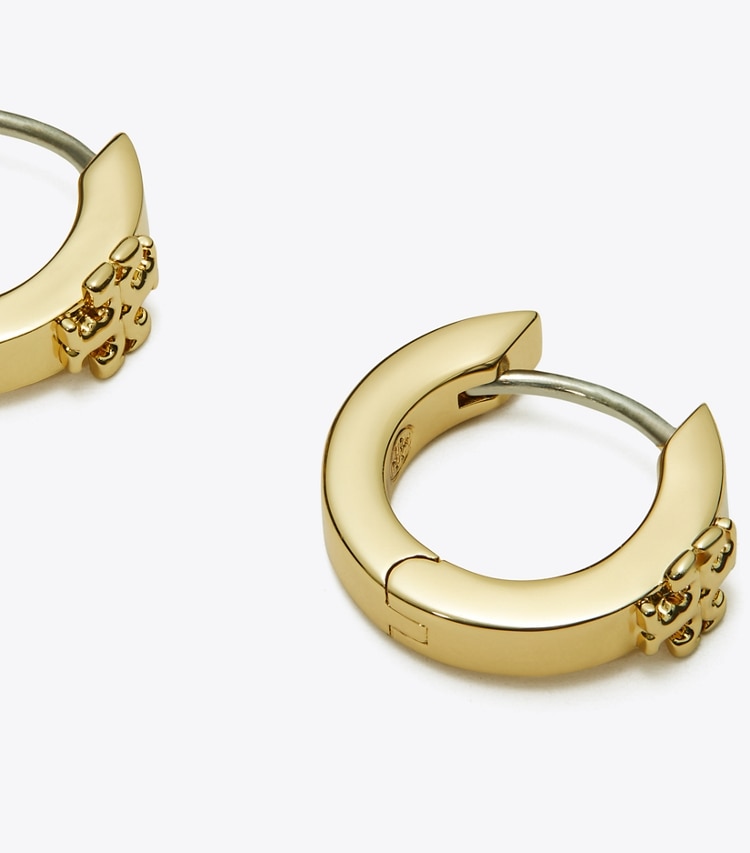 Tory Burch designer earrings Kira Huggie Earrings in Tory Gold detail