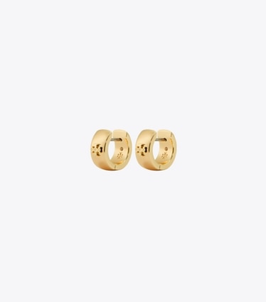 Tory Burch designer earrings Kira Huggie Earrings in Tory Gold front