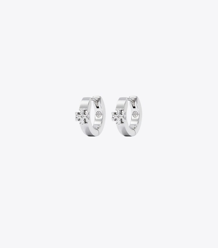 Tory Burch designer ohrringe Kira Huggie Ohrring in Tory Silver front