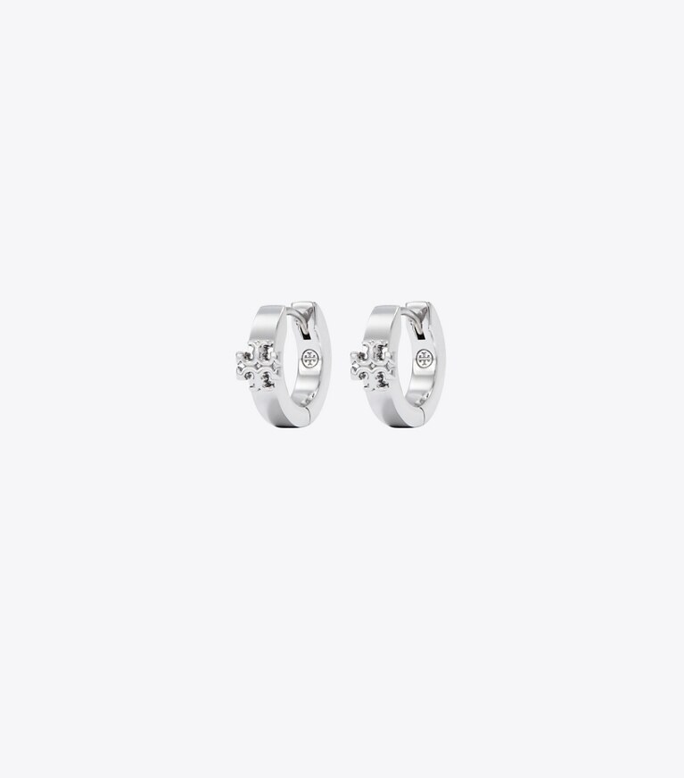 Tory Burch designer ohrringe Kira Huggie Ohrring in Tory Silver front