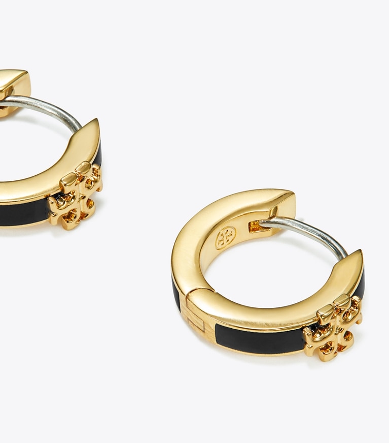 Tory Burch designer ohrringe Kira Huggie Ohrring mit Emaille in Tory Gold / Black front