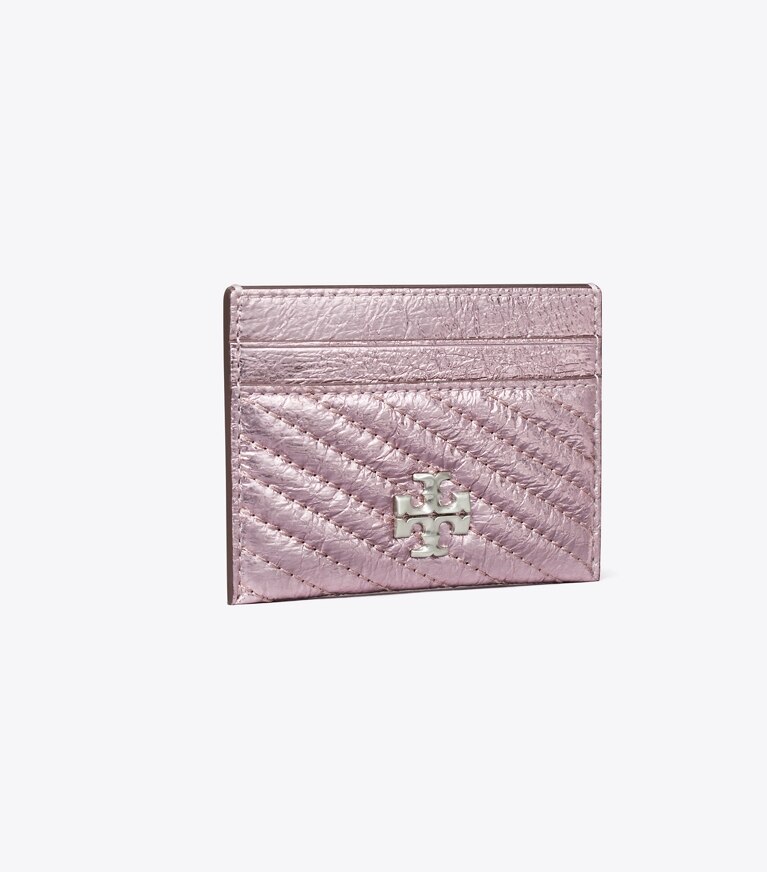 Tory Burch designer kartenetuis Kira Kartenetui in Metallic mit Bikersteppung in Sparkle Pink angle