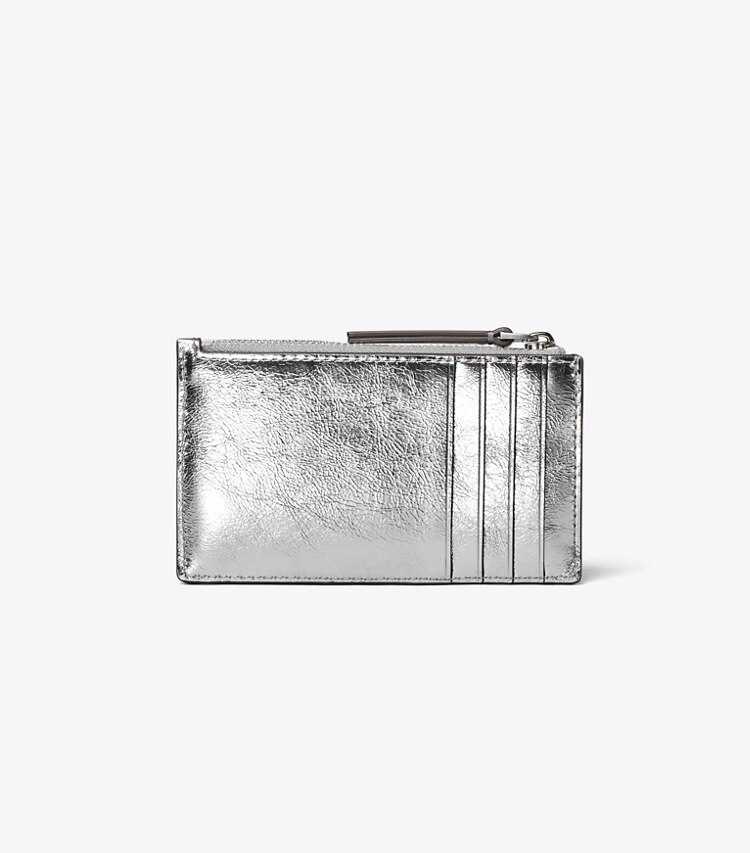 Tory Burch designer kartenetuis Kira Kartenetui in Metallic mit Rautensteppung und Reißverschluss in Silver zurück