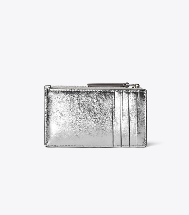 Tory Burch designer kartenetuis Kira Kartenetui in Metallic mit Rautensteppung und Reißverschluss in Silver angle