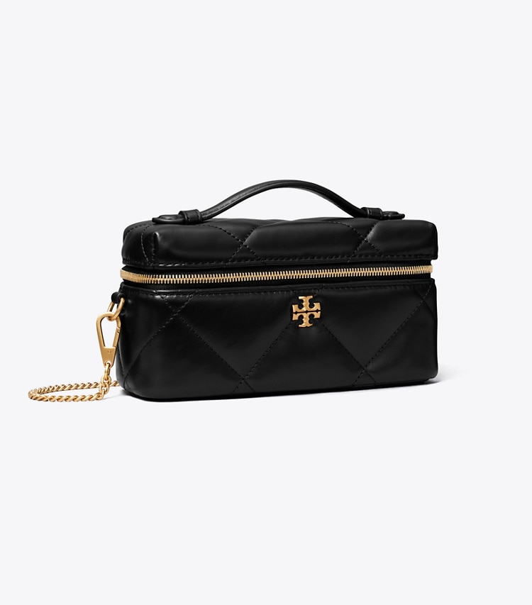 Tory Burch designer kleine taschen Kira Kosmetiktasche im Querformat mit Rautensteppung und Anhänger in Black angle