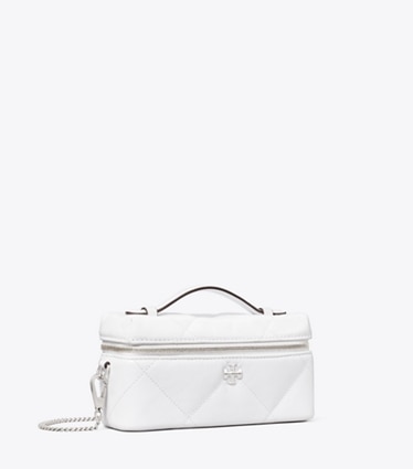 Tory Burch designer crossbody bags Kira Kosmetiktasche in Vintage-Optik mit Rautensteppung in Cirrus Cloud angle