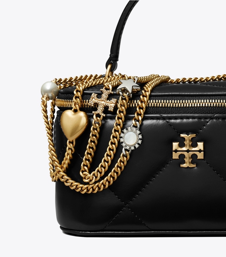 Tory Burch designer kleine taschen Kira Kosmetiktasche mit Anhänger und Rautensteppung in Black angle
