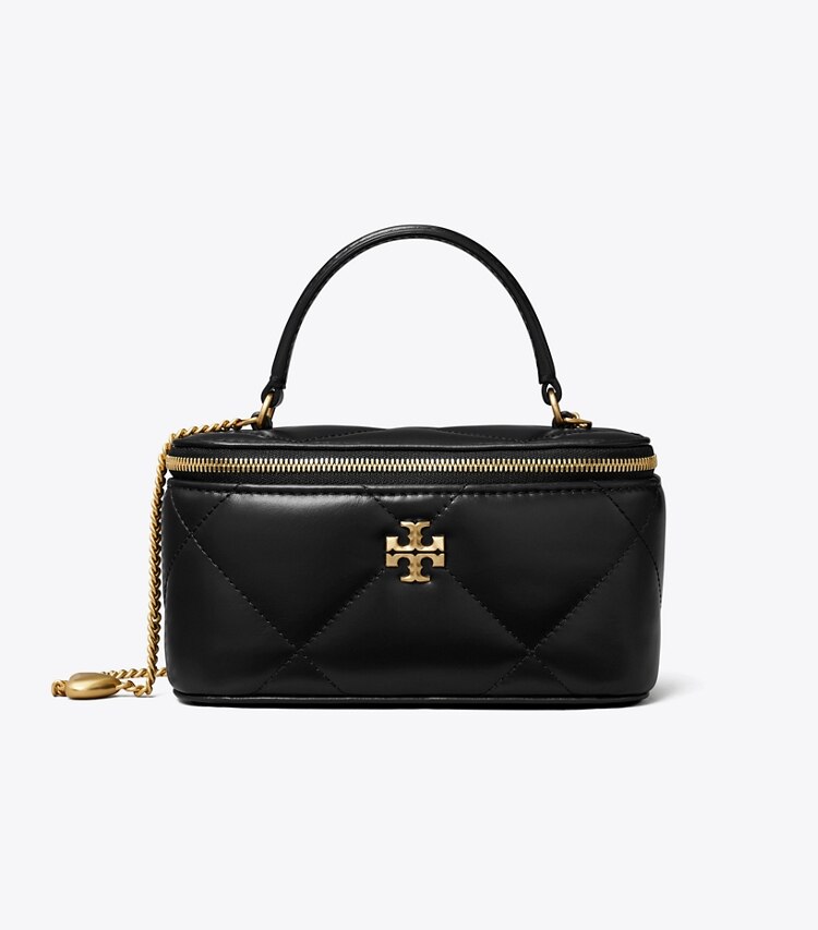 Tory Burch designer kleine taschen Kira Kosmetiktasche mit Anhänger und Rautensteppung in Black front