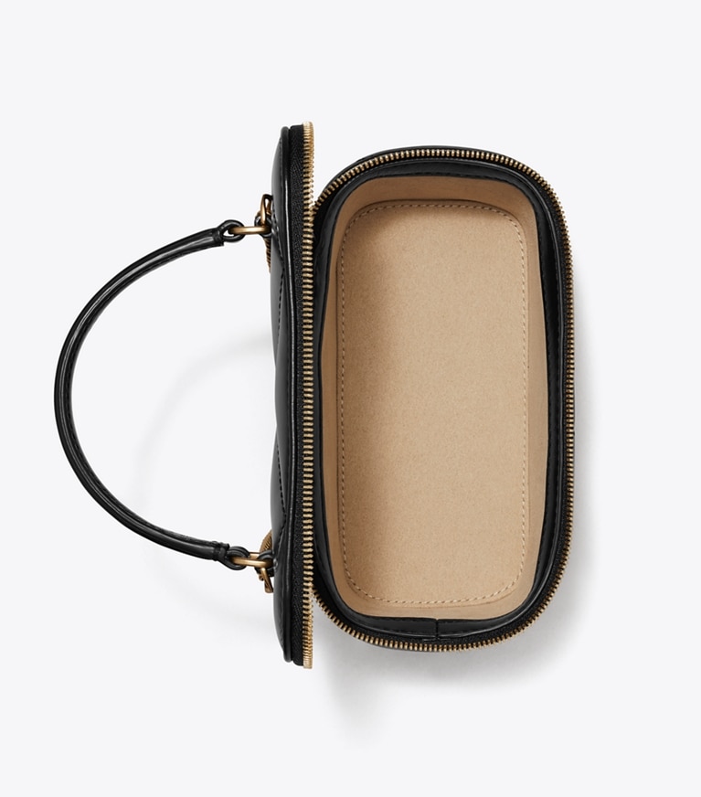 Tory Burch designer kleine taschen Kira Kosmetiktasche mit Anhänger und Rautensteppung in Black angle