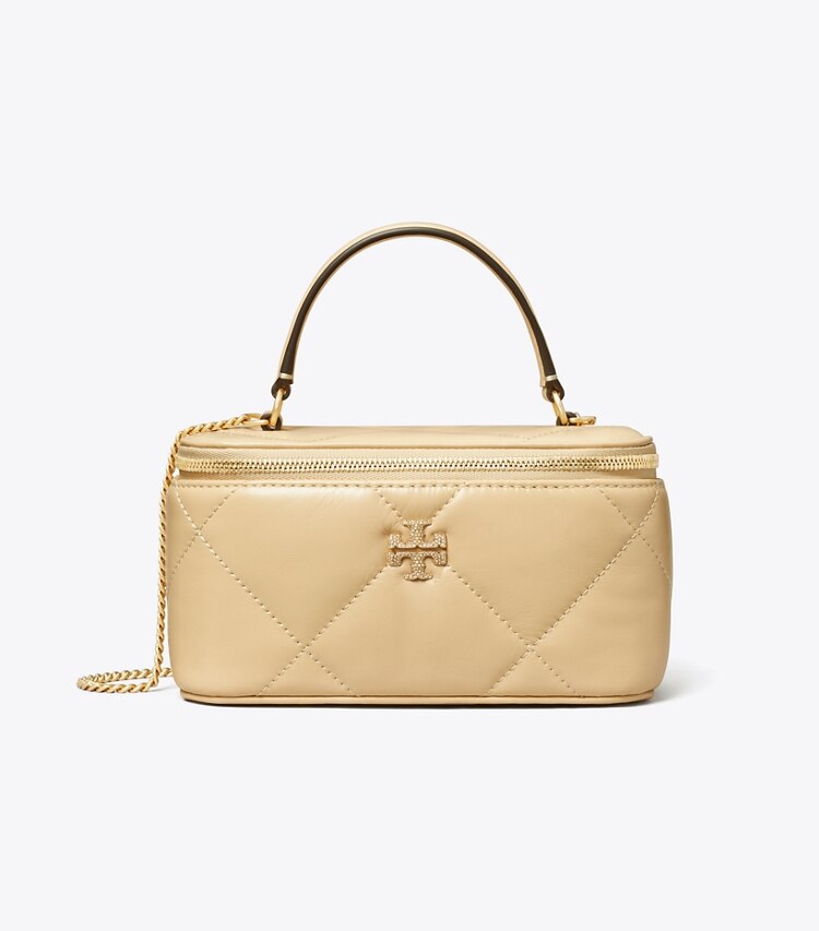 Tory Burch designer kleine taschen Kira Kosmetiktasche mit Pavé-Logo und Rautensteppung in Vanilla Soft Serve front