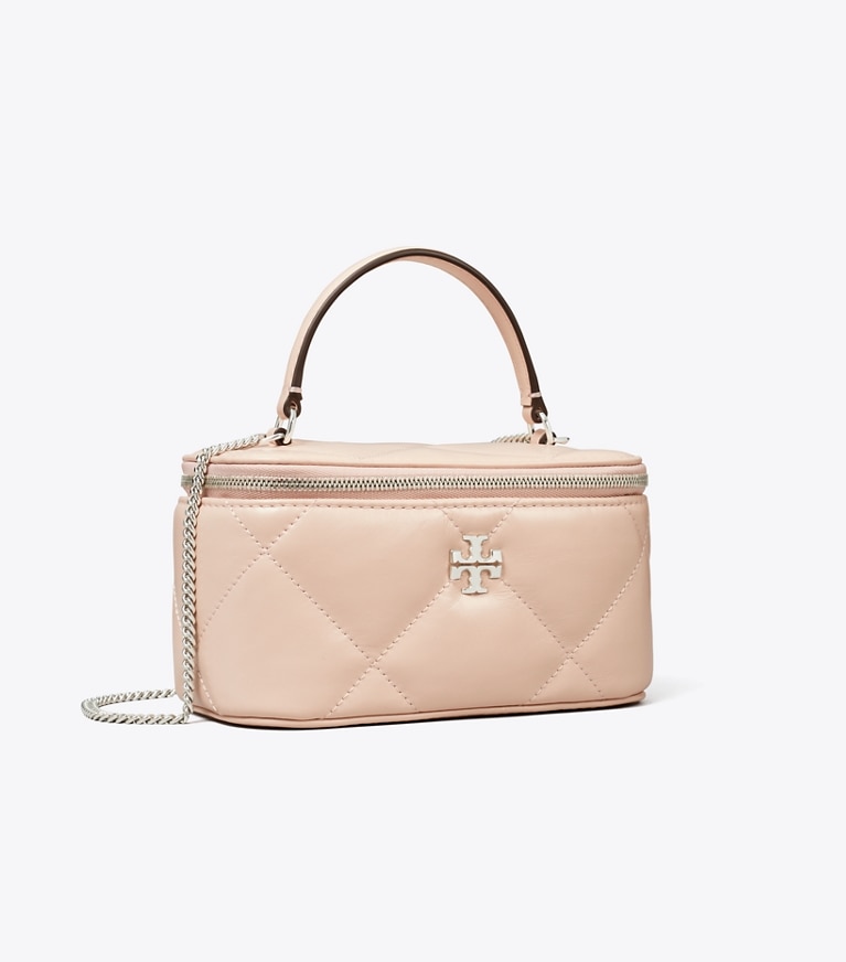 Tory Burch designer kleine taschen Kira Kosmetiktasche mit Rautensteppung in Soft Pink angle