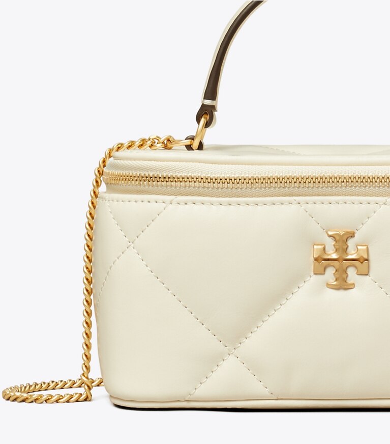 Tory Burch designer kleine taschen Kira Kosmetiktasche mit Rautensteppung in Warm White angle