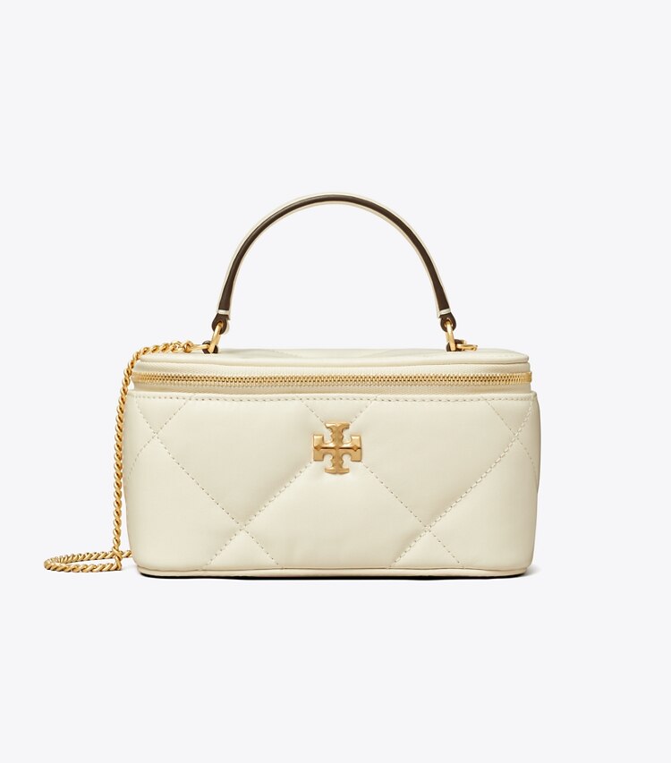 Tory Burch designer kleine taschen Kira Kosmetiktasche mit Rautensteppung in Warm White front