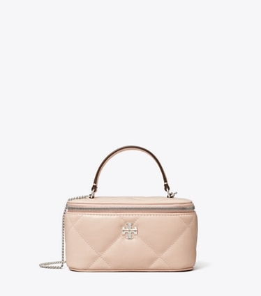 Tory Burch designer kleine taschen Kira Kosmetiktasche mit Rautensteppung in Soft Pink front