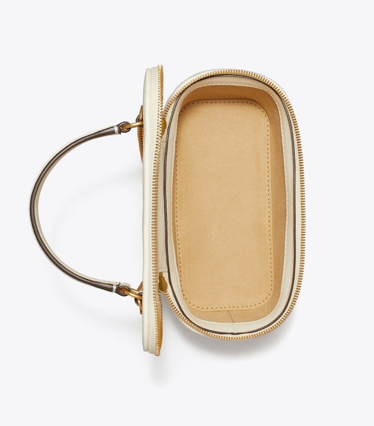 Tory Burch designer kleine taschen Kira Kosmetiktasche mit Rautensteppung in Warm White von oben