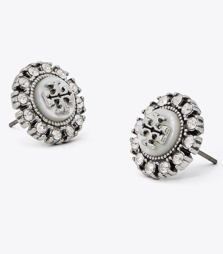 Tory Burch designer ohrringe Kira Kristallohrstecker in Antique Pewter / MOP / Crystal detail
