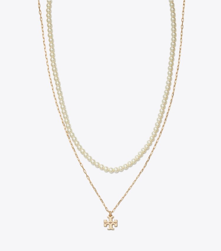 Tory Burch designer ネックレス キラ レイヤード ネックレス in Tory Gold / Pearl ディテール