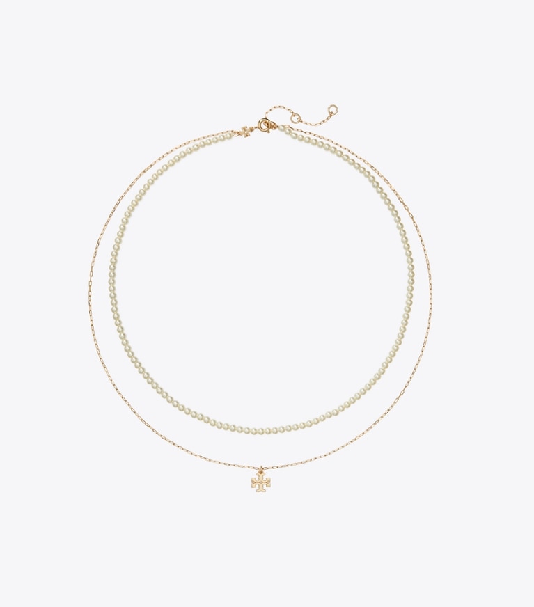 Tory Burch designer ネックレス キラ レイヤード ネックレス in Tory Gold / Pearl front