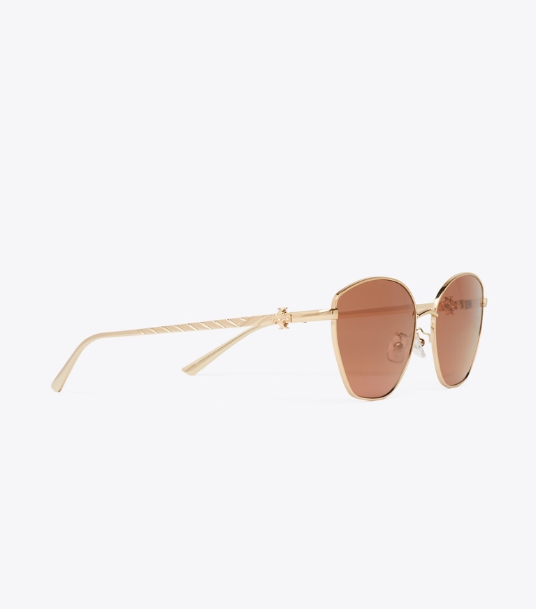 Tory Burch designer sunglasses & eyewear Kira Metal Cat-Eye Sunglasses in LIGHT ROSE GOLD/RED BROWN detail
