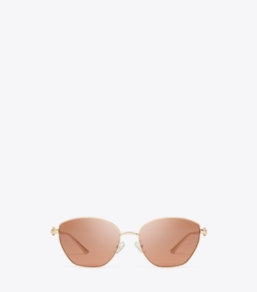 Tory Burch diseñador gafas de sol y gafas graduadas Kira Metal Cat-Eye Sunglasses en LIGHT ROSE GOLD/RED BROWN frente