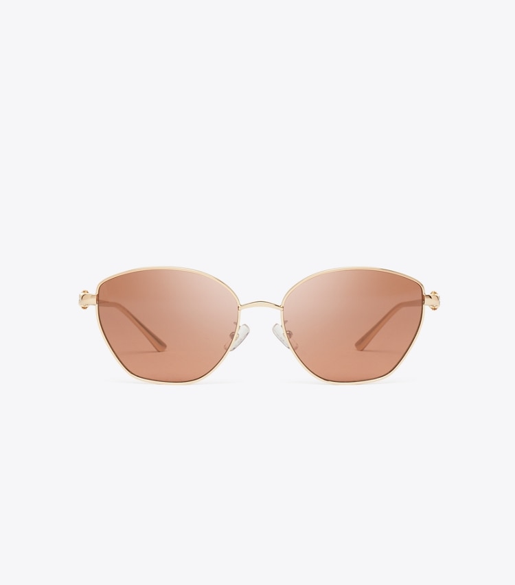 Tory Burch designer sunglasses & eyewear Kira Metal Cat-Eye Sunglasses in LIGHT ROSE GOLD/RED BROWN front