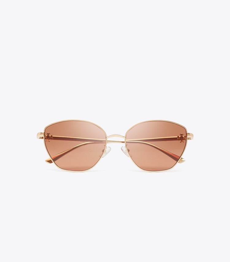 Tory Burch designer sunglasses & eyewear Kira Metal Cat-Eye Sunglasses in LIGHT ROSE GOLD/RED BROWN overhead