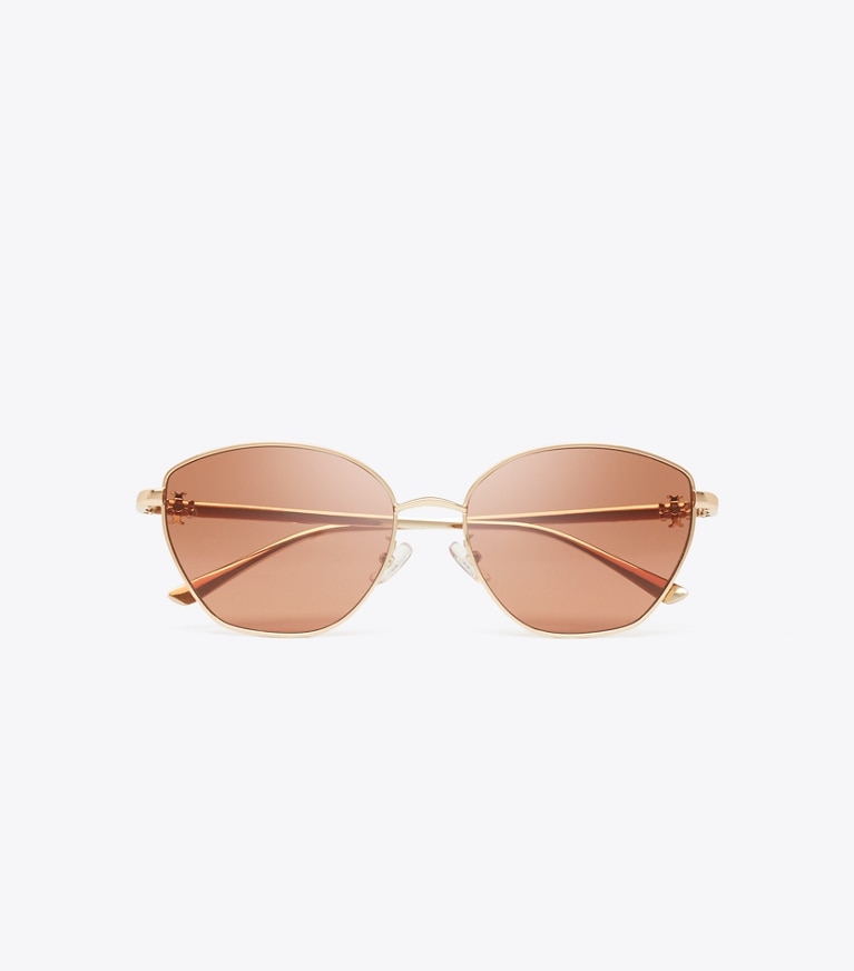 Tory Burch designer sunglasses & eyewear Kira Metal Cat-Eye Sunglasses in LIGHT ROSE GOLD/RED BROWN overhead