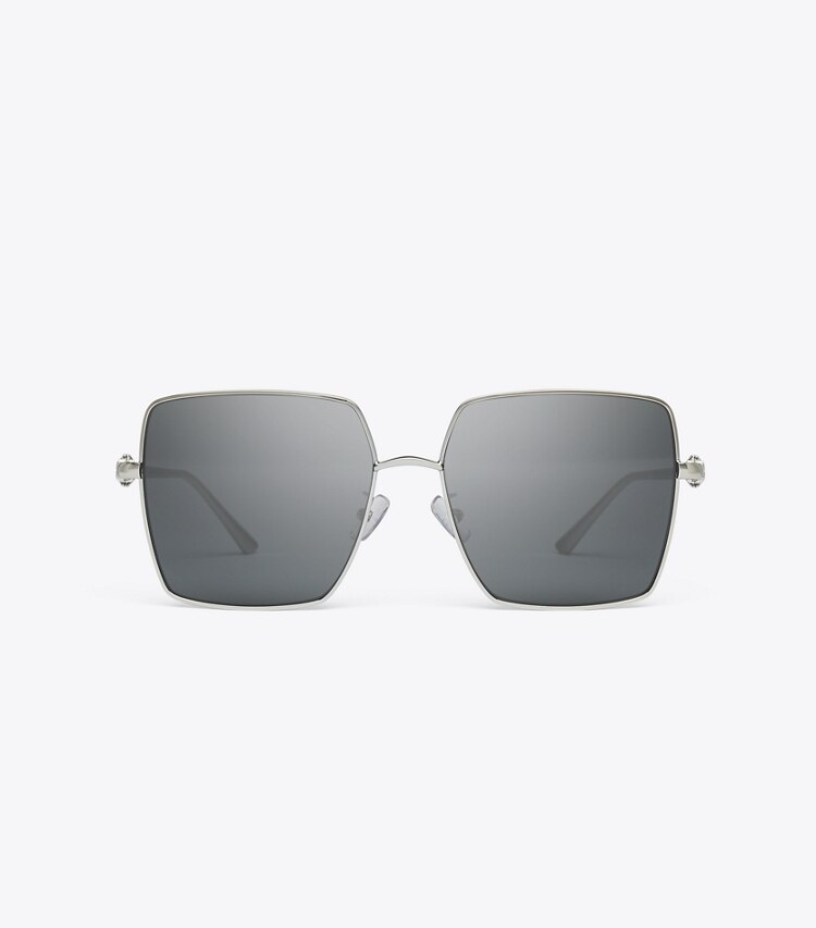 Tory Burch diseñador gafas de sol y anteojos Kira Metal Oversized Square Sunglasses en SILVER/GREY GRADIENT frente