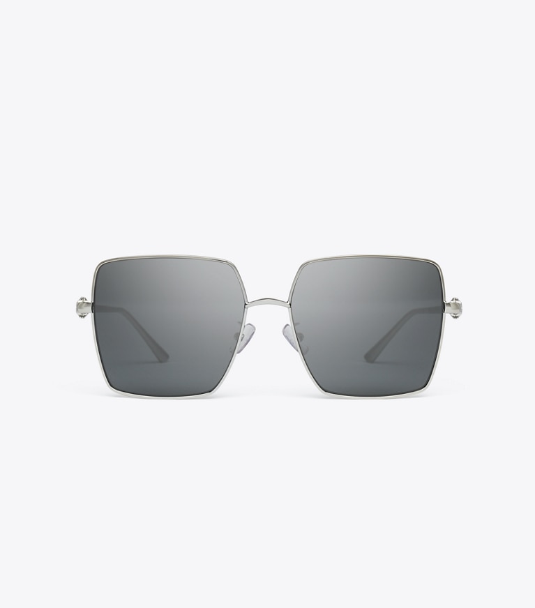 Tory Burch diseñador gafas de sol y anteojos Kira Metal Oversized Square Sunglasses en SILVER/GREY GRADIENT frente