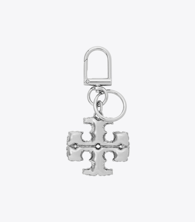 Tory Burch designer バッグチャーム＆キーリング キラ メタル パフドアップ ロゴ キーリング in Silver front