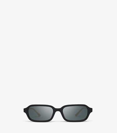 Tory Burch diseñador gafas de sol y gafas graduadas Kira Metal Rectangle Sunglasses en BLACK/DARK GREY frente