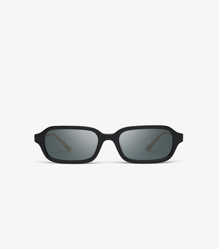 Tory Burch designer sunglasses & eyewear Kira Metal Rectangle Sunglasses in BLACK/DARK GREY front
